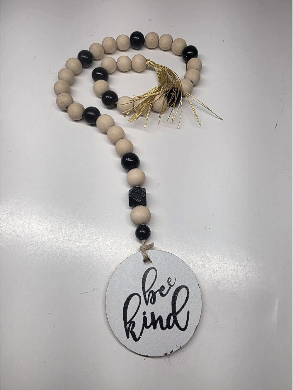 New! "Bee Kind" Wood Bead Garland Tier Tray Ornament Decor Farmhouse